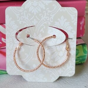 Rose Gold Textured 1 1/4" Hoop Earrings